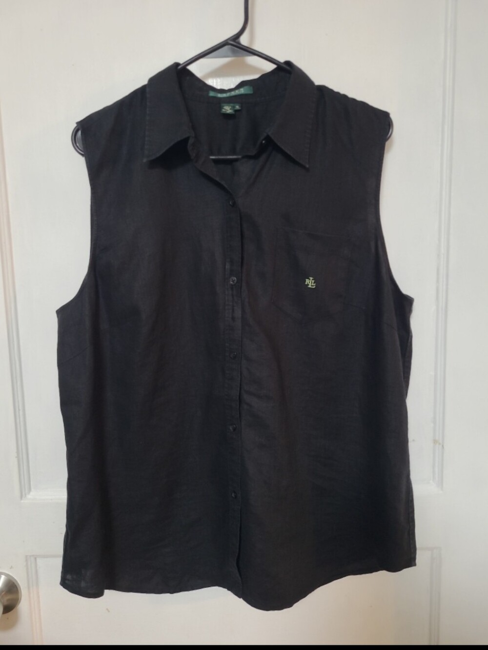 Lauren Ralph Lauren Black Linen Button Down Tank Shirt XL